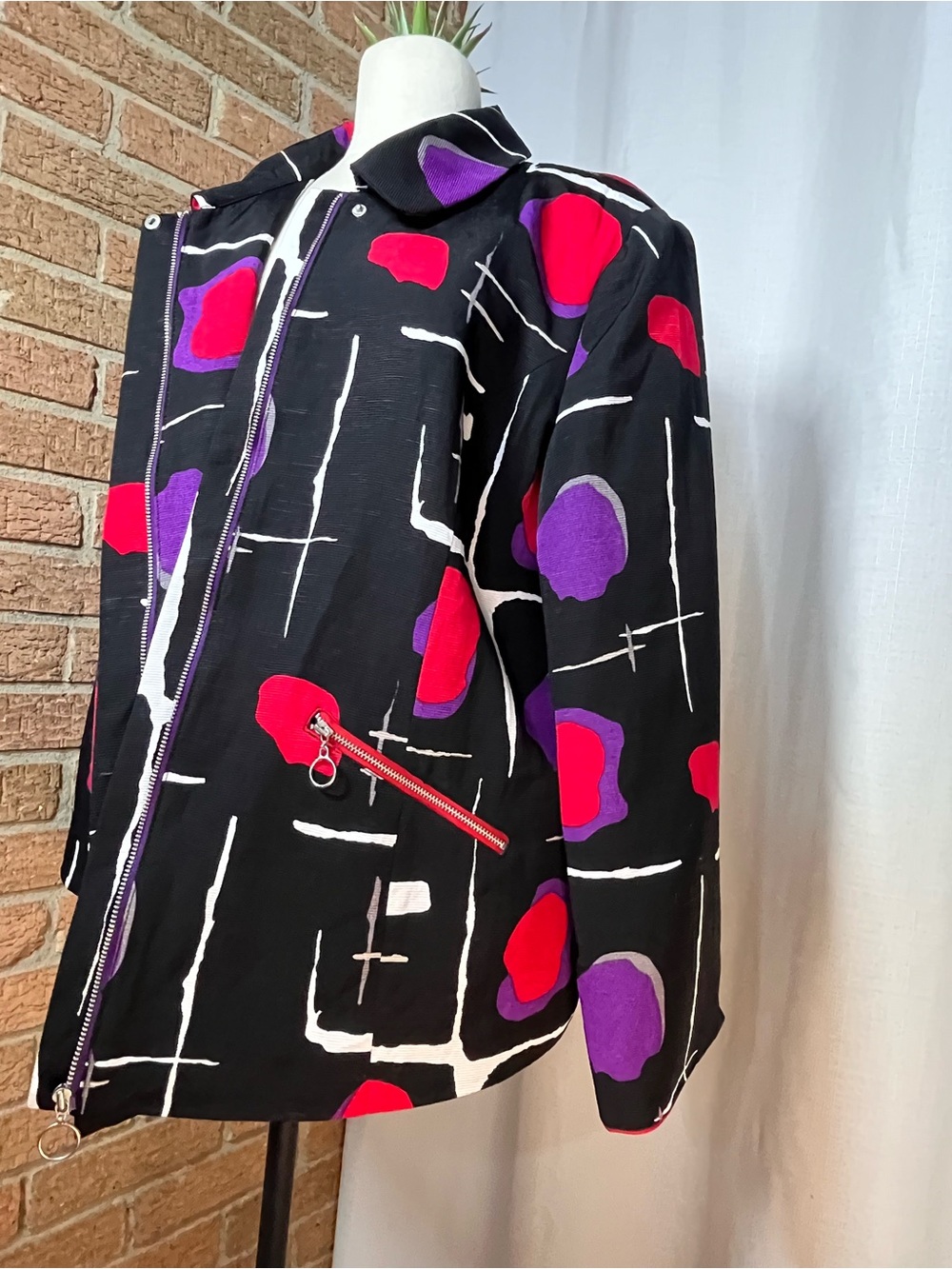 Vintage À La Carte XL Abstract Art Wear Jacket Black Pink Purple 90s - Picture 5 of 8